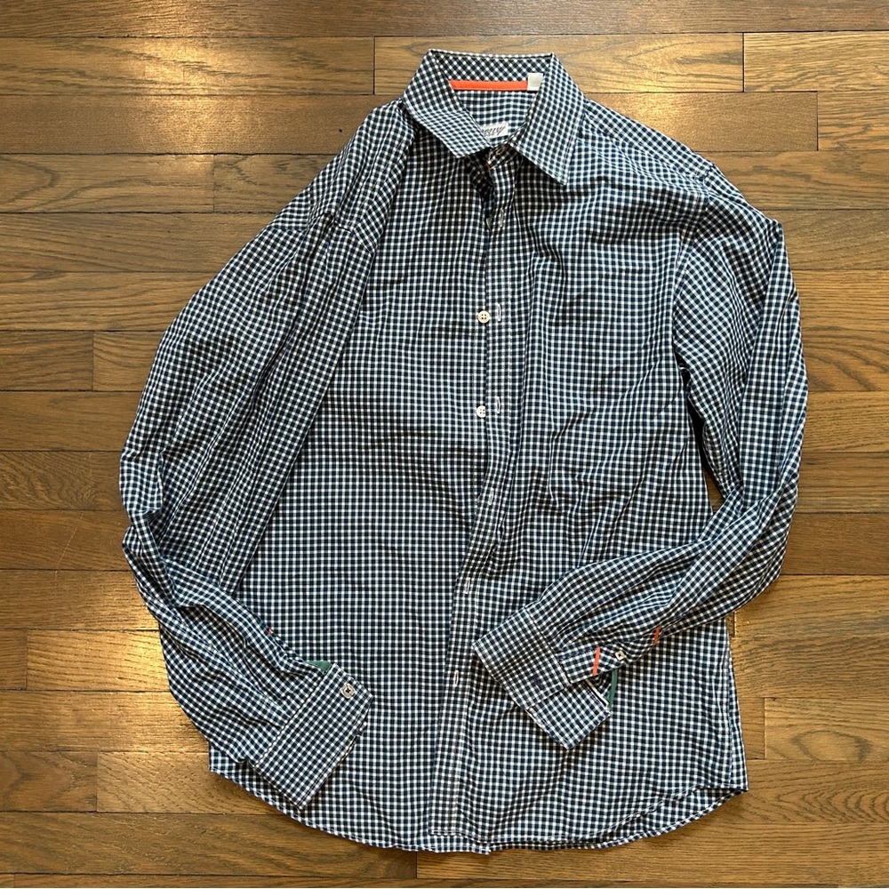 Jeremy Argyle size medium navy white checkered dress button down shirt